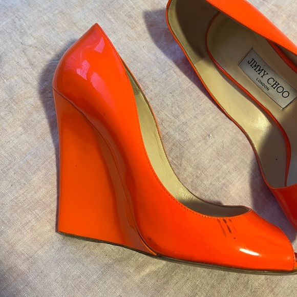 Jimmy Choo neon orange thin wedges. - Picture 5 of 12